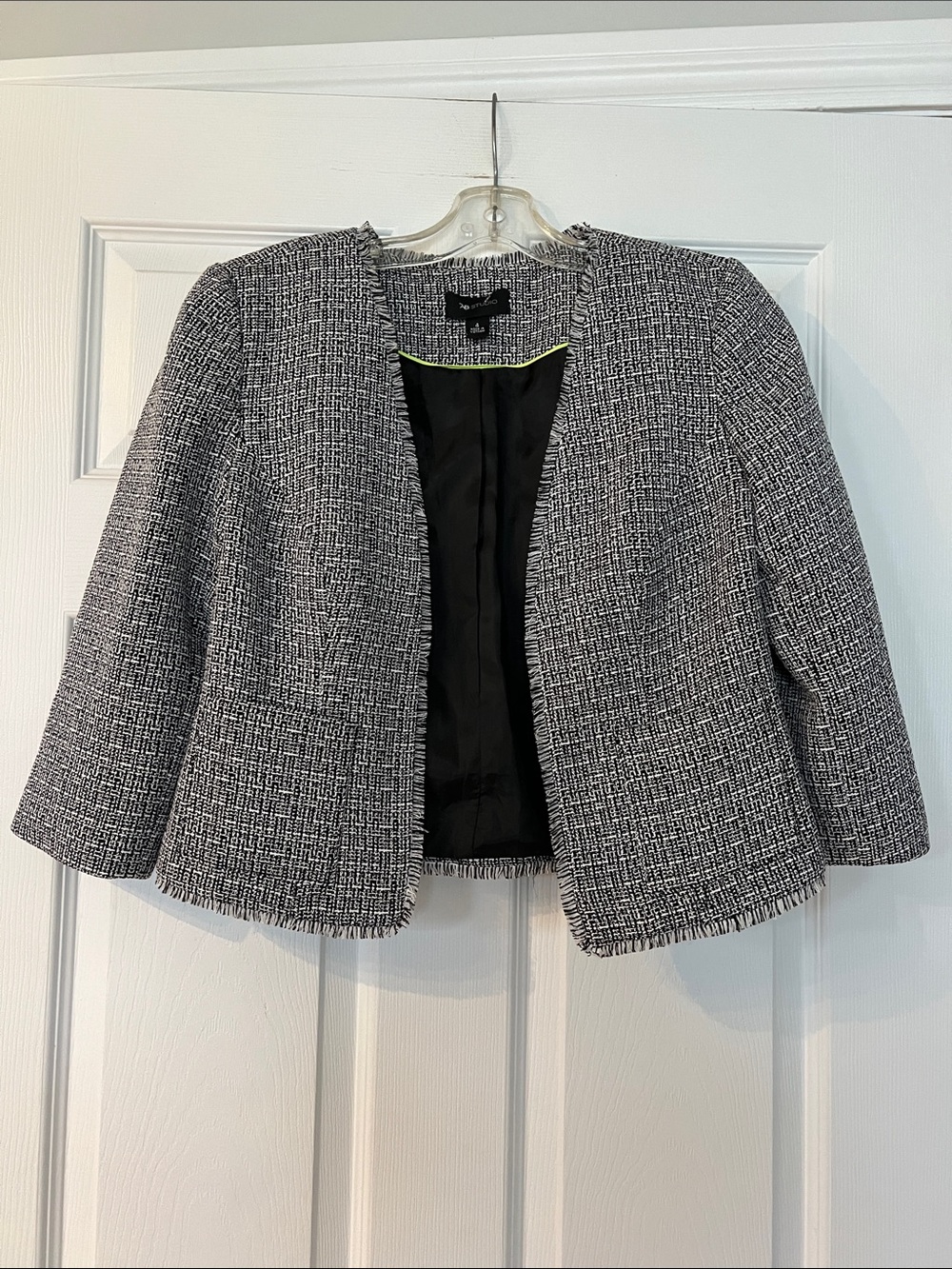 AB Studio Black and White Tweed Open-Front Jacket